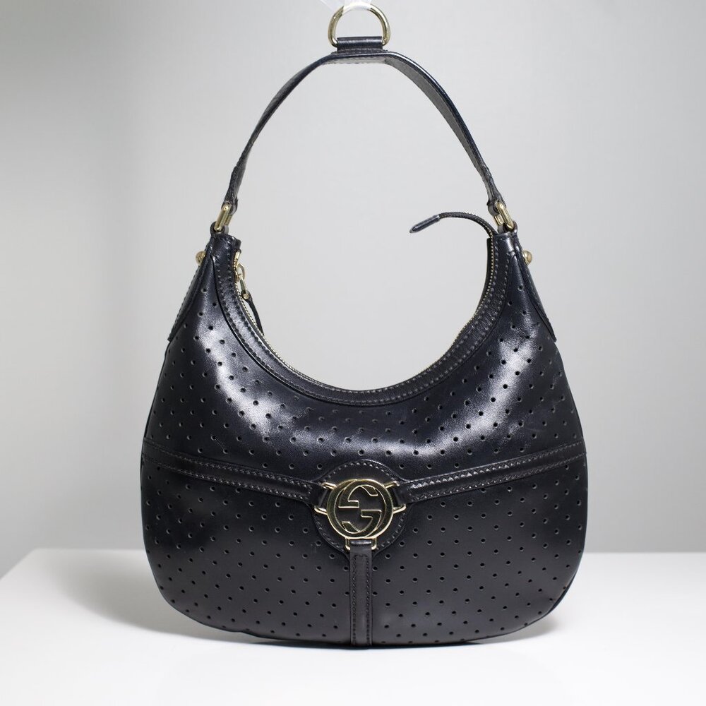 Gucci Black Perforated Leather Reins Hobo Bag (Tom Ford Era)